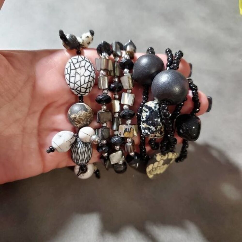 Treska Bundle of black and white Neutral Grey Black boho bracelets